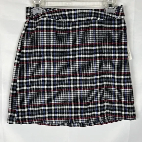 Plaided Mini Skirt Blue & Black Side Split Back Zipper Juniors Size Small - Picture 2 of 9